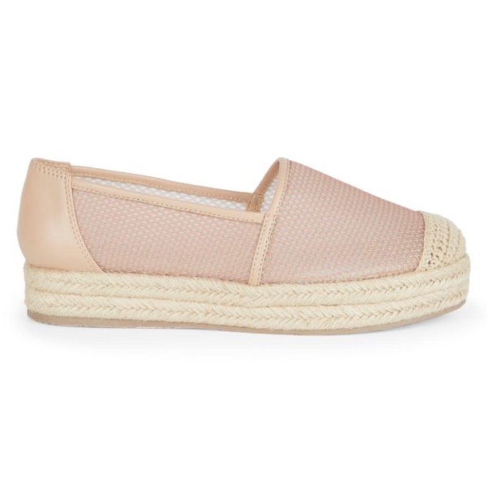 Karl Lagerfeld Paris Adila Leather Platform Nude Mesh Espadrilles New Size 7.5